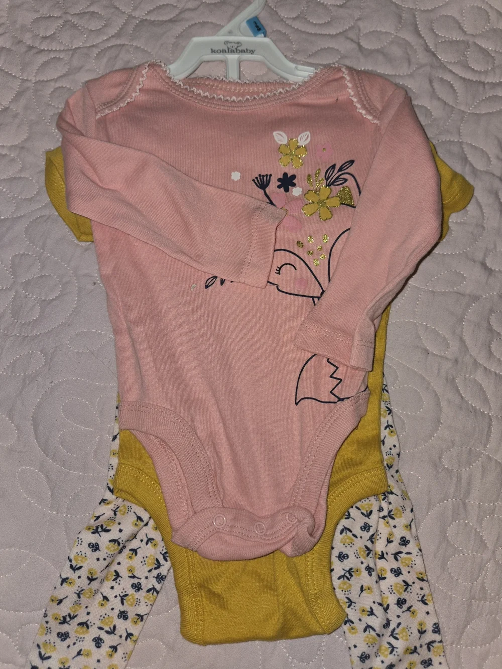Koala Kids Pink and Yellow Floral Fox Bodysuit Set